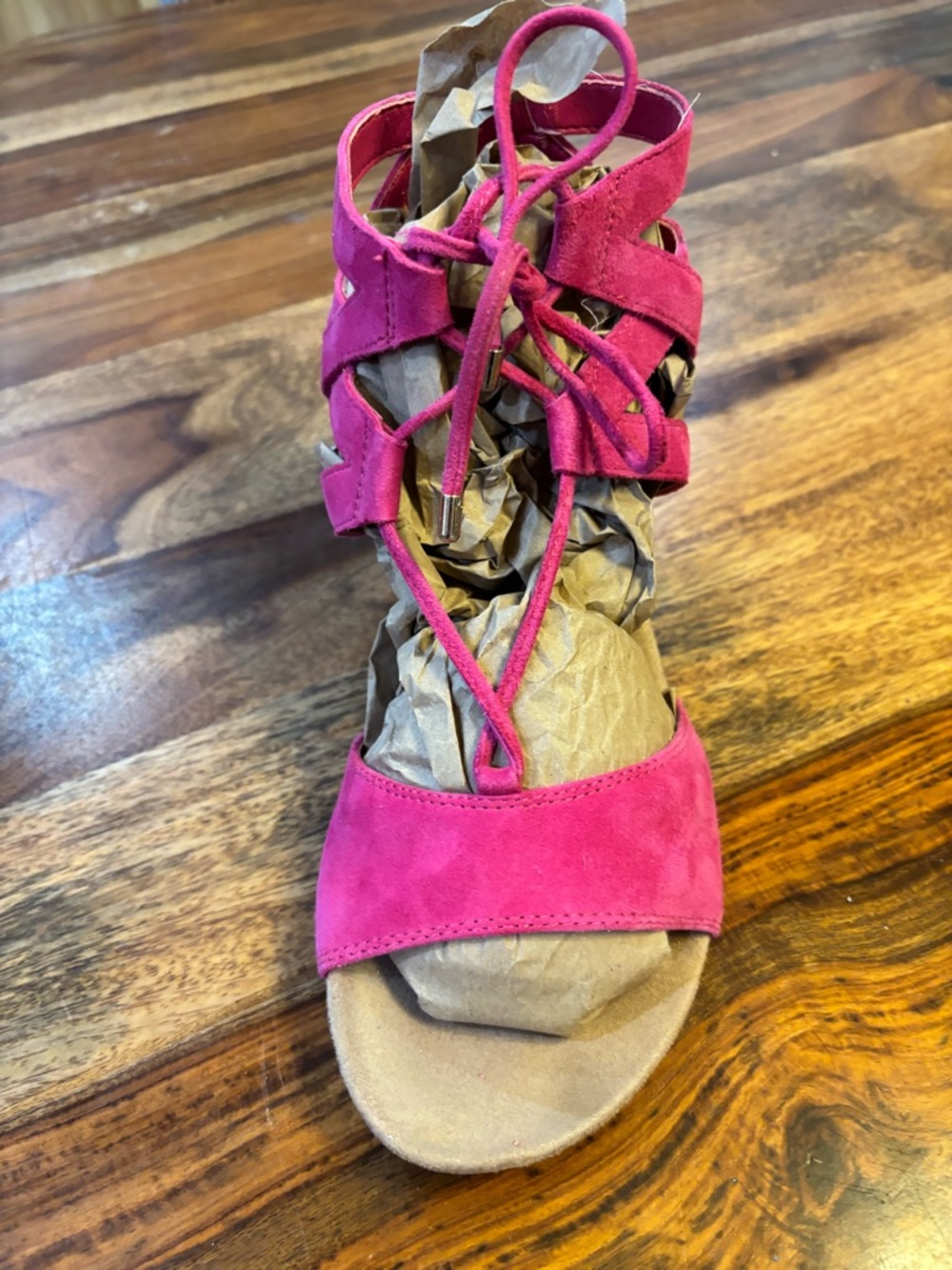 Vionic Hot Pink Suede Lace-Up Wedges